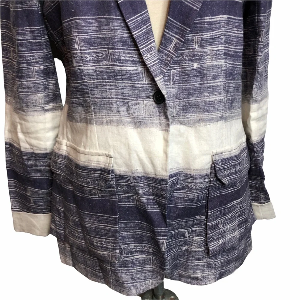 Raquel Allegra Indigo Linen Blend One Button Blazer Jacket - Picture 4 of 12